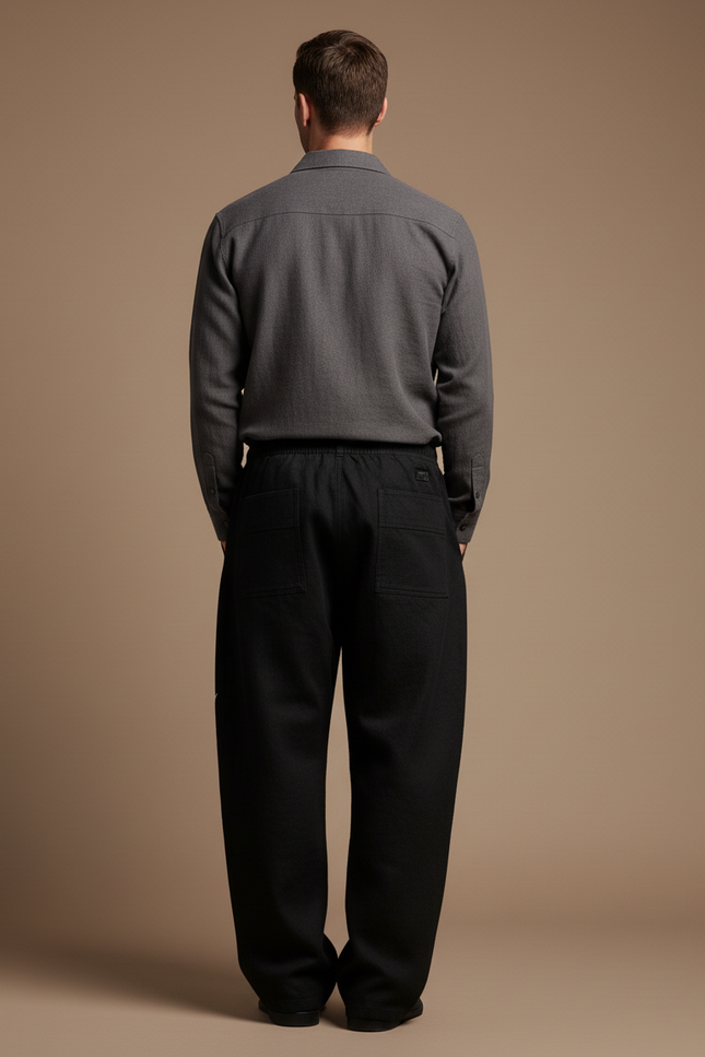 Pantalon Baggy Noir Ample Graphique Cordon Homme - Toile - vue 2