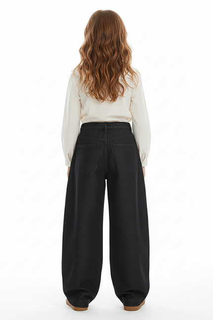 Pantalon Baggy Noir Ample Taille Haute Fille - Jean - vue 2