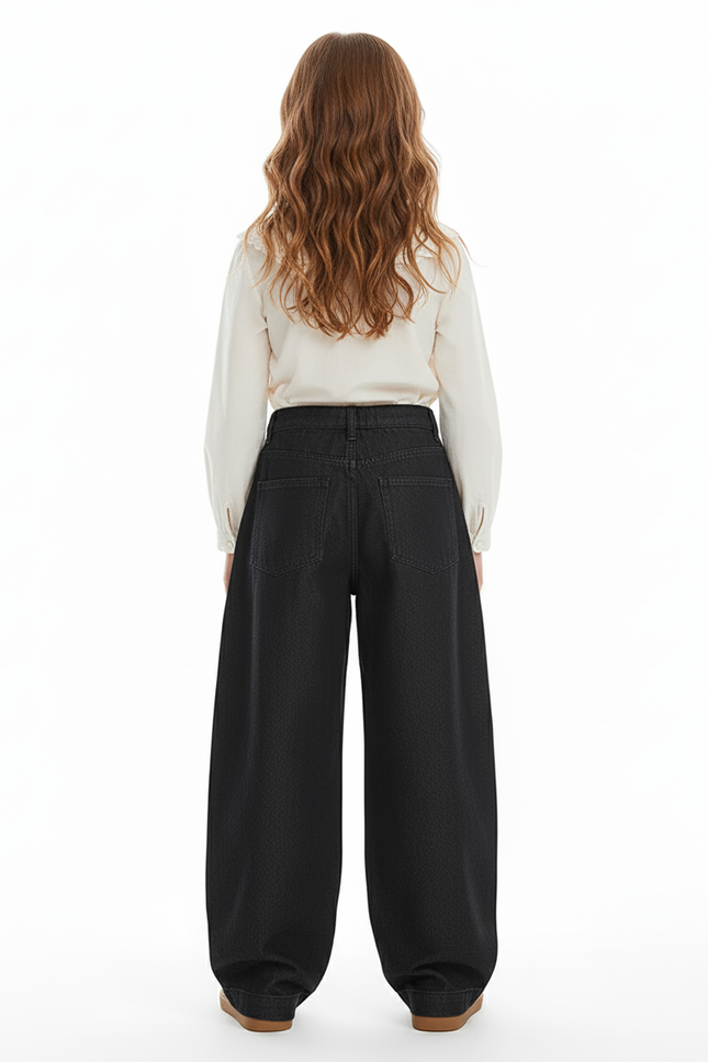 Pantalon Baggy Noir Ample Taille Haute Fille - Jean - vue 2