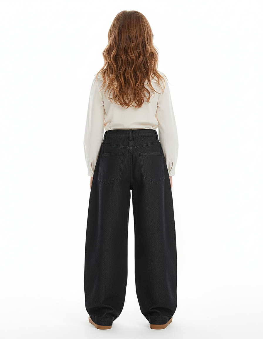 Pantalon Baggy Noir Ample Taille Haute Fille - Jean - vue 2