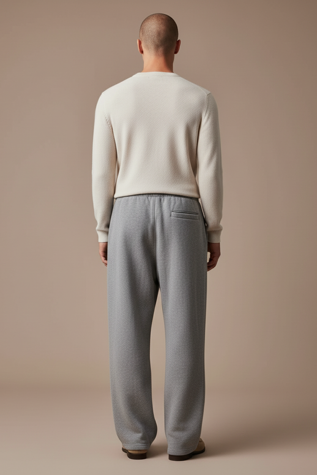 Pantalon Baggy Gris Molletonné Ample Décontracté Brodé - vue 2