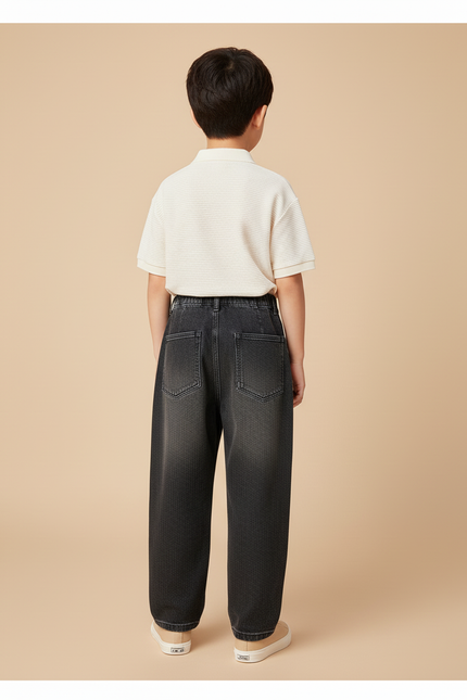 Pantalon Baggy Denim Gris Ample Plissé Garçon - Jean - vue 2