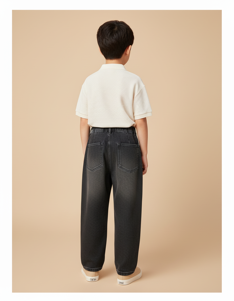 Pantalon Baggy Denim Gris Ample Plissé Garçon - Jean - vue 2