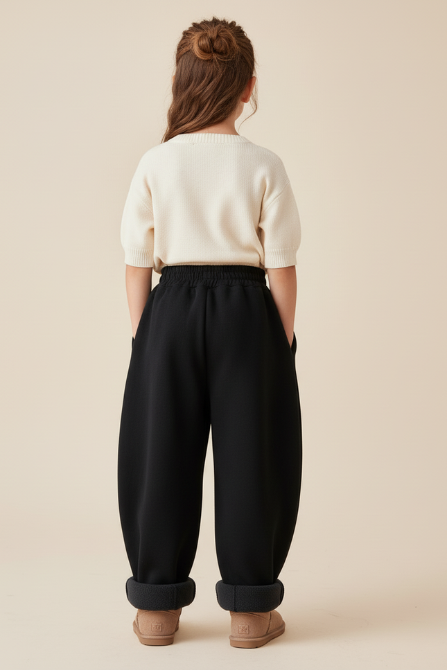Pantalon Baggy Noir Ample Molletonné Doux Enfant - vue 2