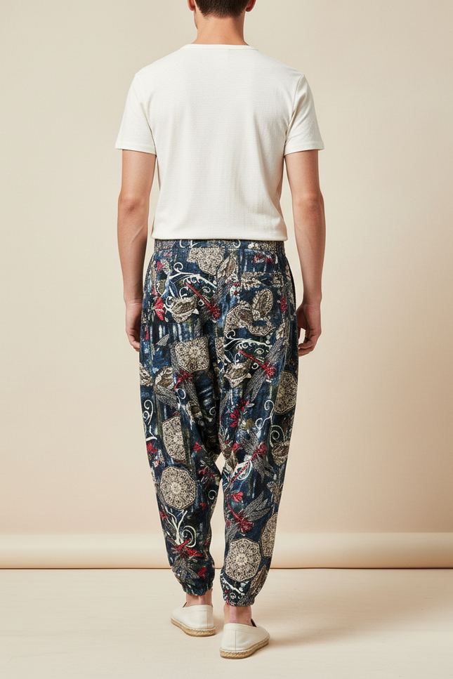 Pantalon Baggy Harem Coton Lin Floral Homme - Multicolore - vue 2