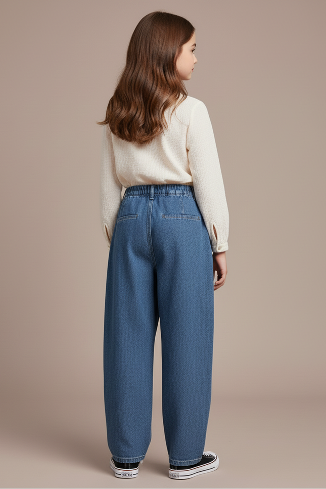 Pantalon Baggy Bleu Jean Ample Plissé Fille - vue 2