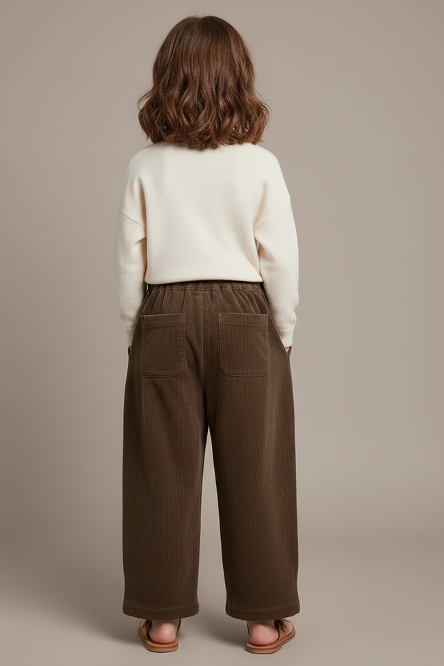 Pantalon Baggy Côtelé Marron Ample Décontracté Fille - Cordé - vue 2