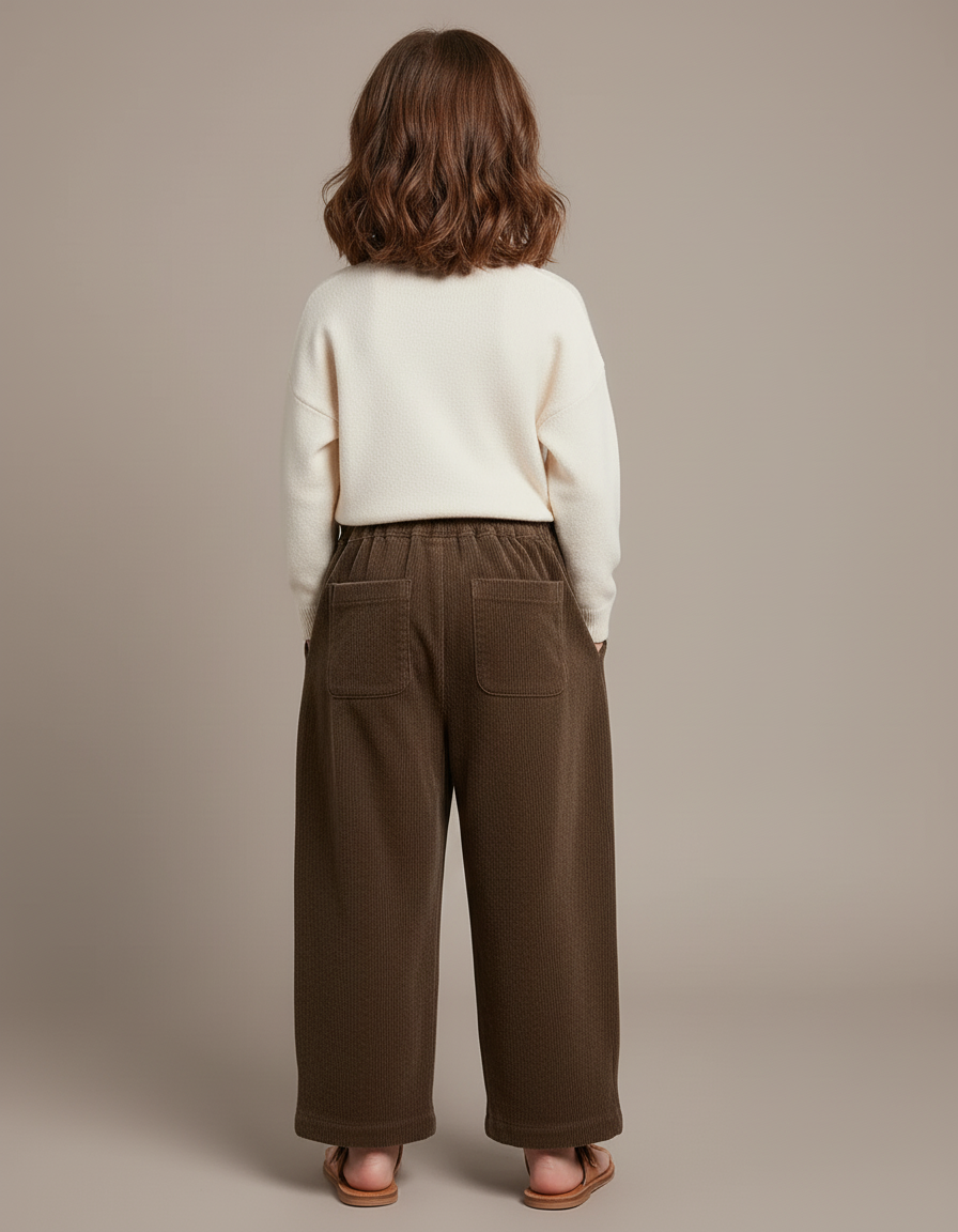 Pantalon Baggy Côtelé Marron Ample Décontracté Fille - Cordé - vue 2