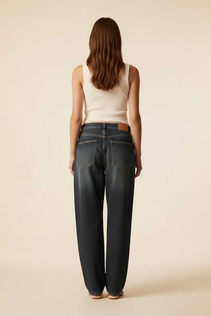 Pantalon Baggy Noir Délavé Brodé Ample Streetwear - Jean - vue 2