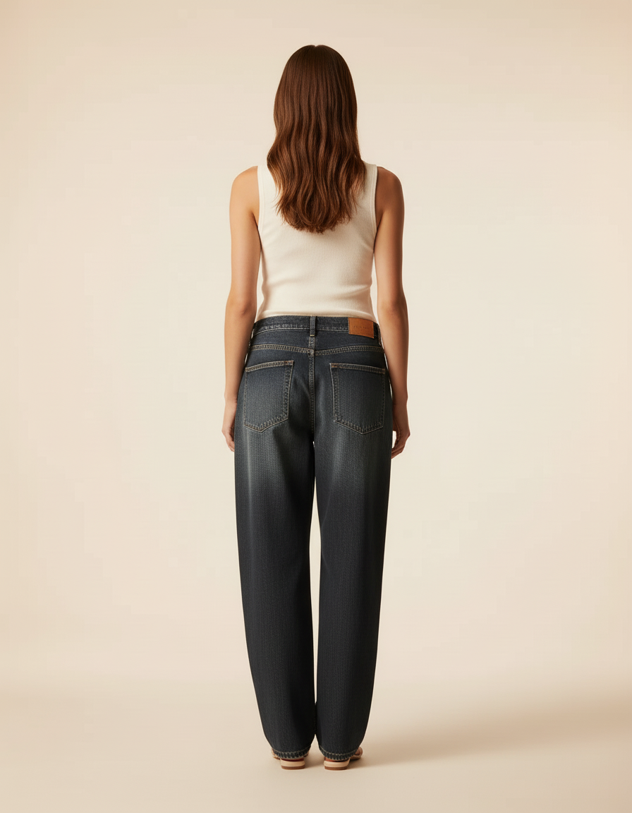 Pantalon Baggy Noir Délavé Brodé Ample Streetwear - Jean - vue 2