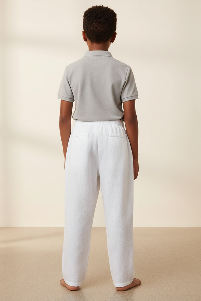 Pantalon Baggy Blanc Lin Ample Cordon Garçon - vue 2