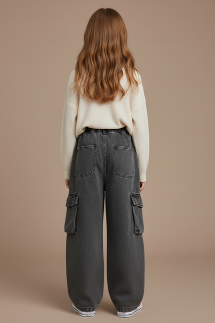 Pantalon Baggy Gris Cargo Ample Denim Enfant - Jean - vue 2