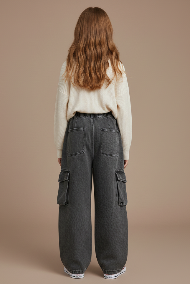 Pantalon Baggy Gris Cargo Ample Denim Enfant - Jean - vue 2
