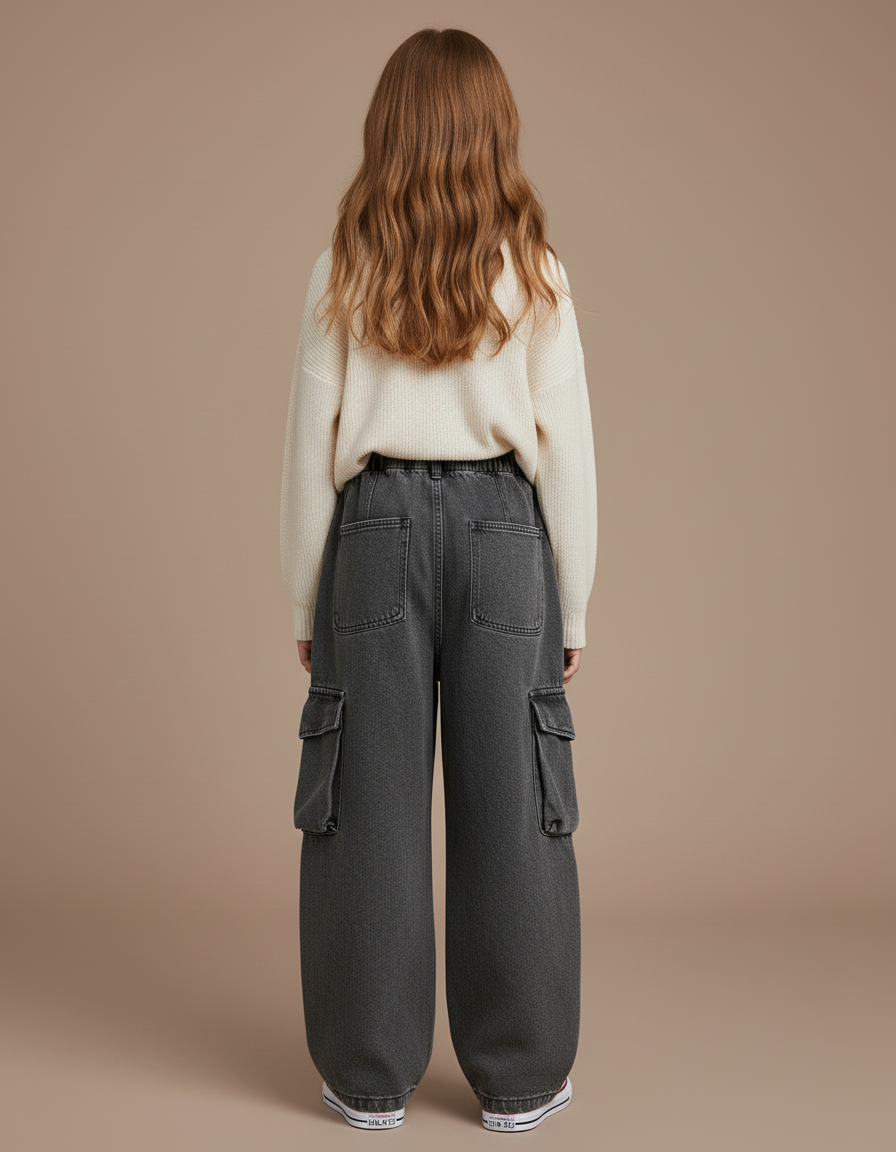 Pantalon Baggy Gris Cargo Ample Denim Enfant - Jean - vue 2