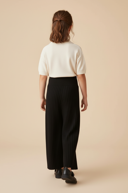 Pantalon Baggy Noir Tricoté Ample Côtelé Confortable Fille - Maille - vue 2