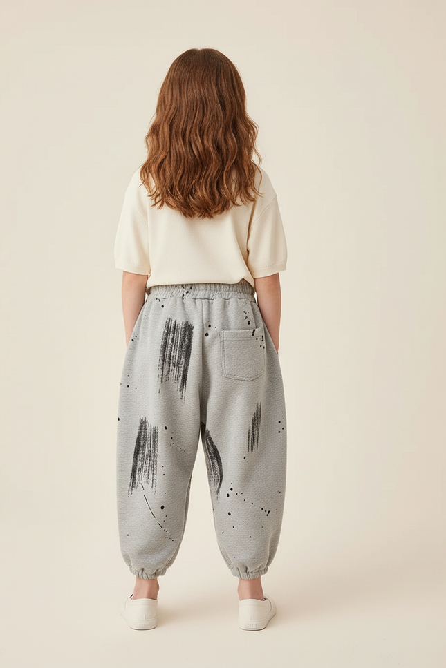 Pantalon Baggy Gris Coton Ample Imprimé Enfant - Molleton - vue 2