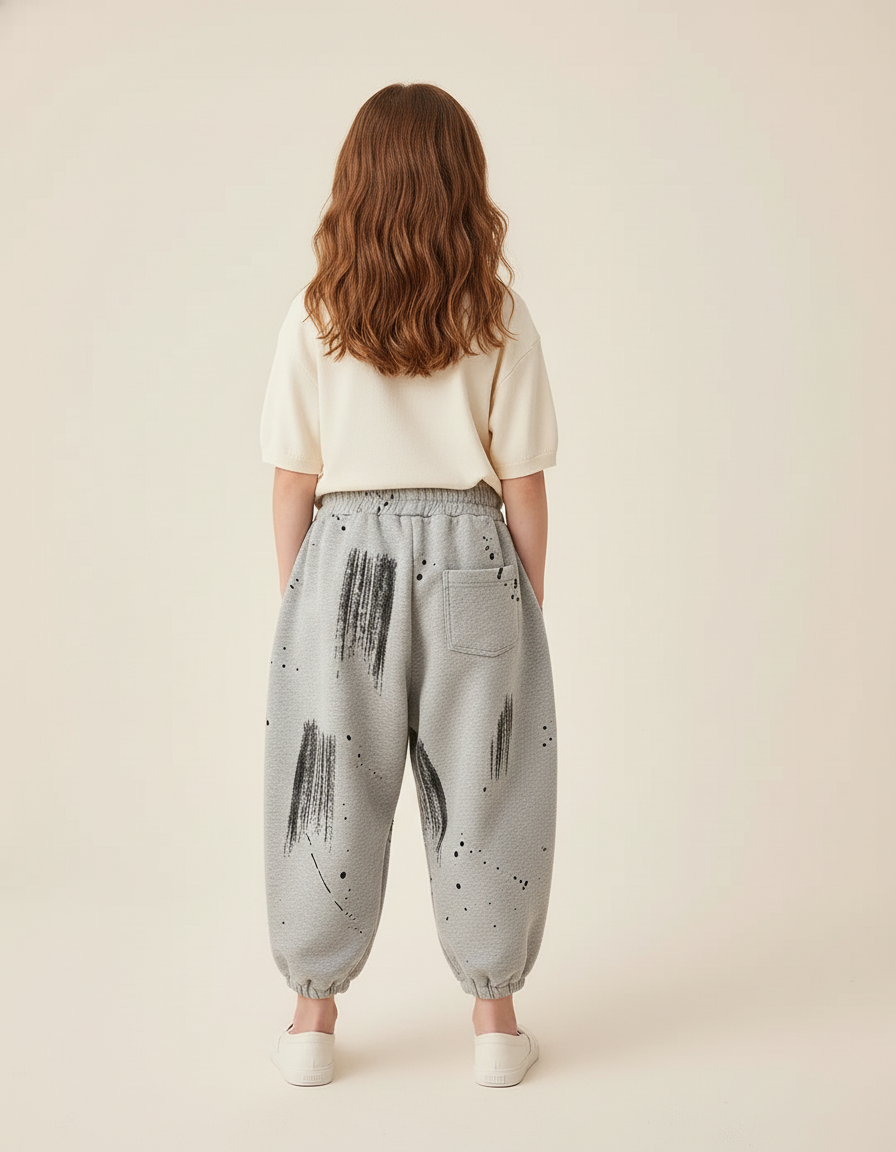 Pantalon Baggy Gris Coton Ample Imprimé Enfant - Molleton - vue 2
