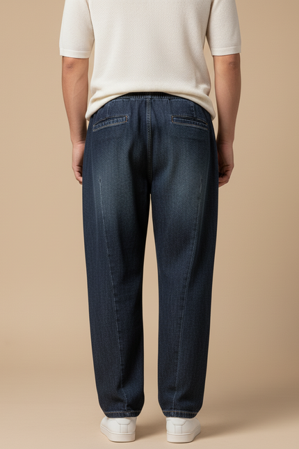 Pantalon Baggy Jean Bleu Foncé Décontracté Homme Cordon - vue 2