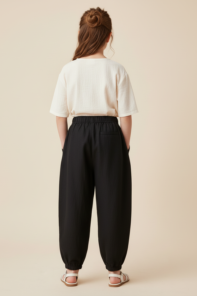 Pantalon Baggy Noir Lin Ample Enfant Décontracté Confortable - vue 2