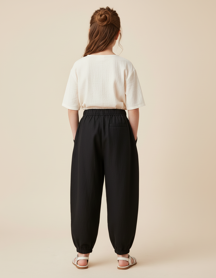 Pantalon Baggy Noir Lin Ample Enfant Décontracté Confortable - vue 2