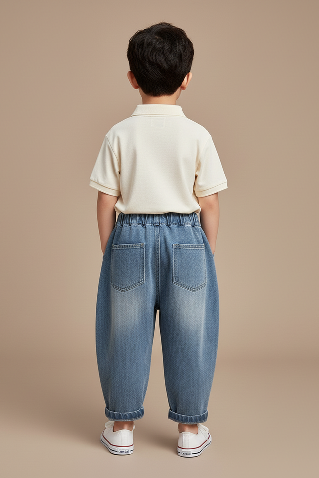 Pantalon Baggy Garçon Bleu Taille Élastique Denim - Jean - vue 2
