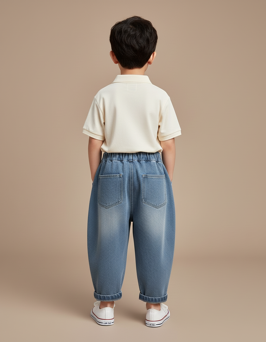 Pantalon Baggy Garçon Bleu Taille Élastique Denim - Jean - vue 2