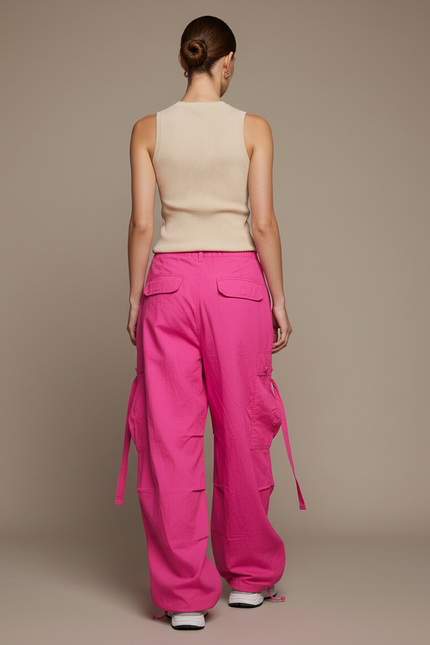 Pantalon Baggy Rose Fluide Ample Cargo Streetwear - Polyester - vue 2