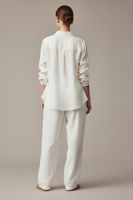 Pantalon Baggy Blanc Ample Lin Chic Femme - vue 2