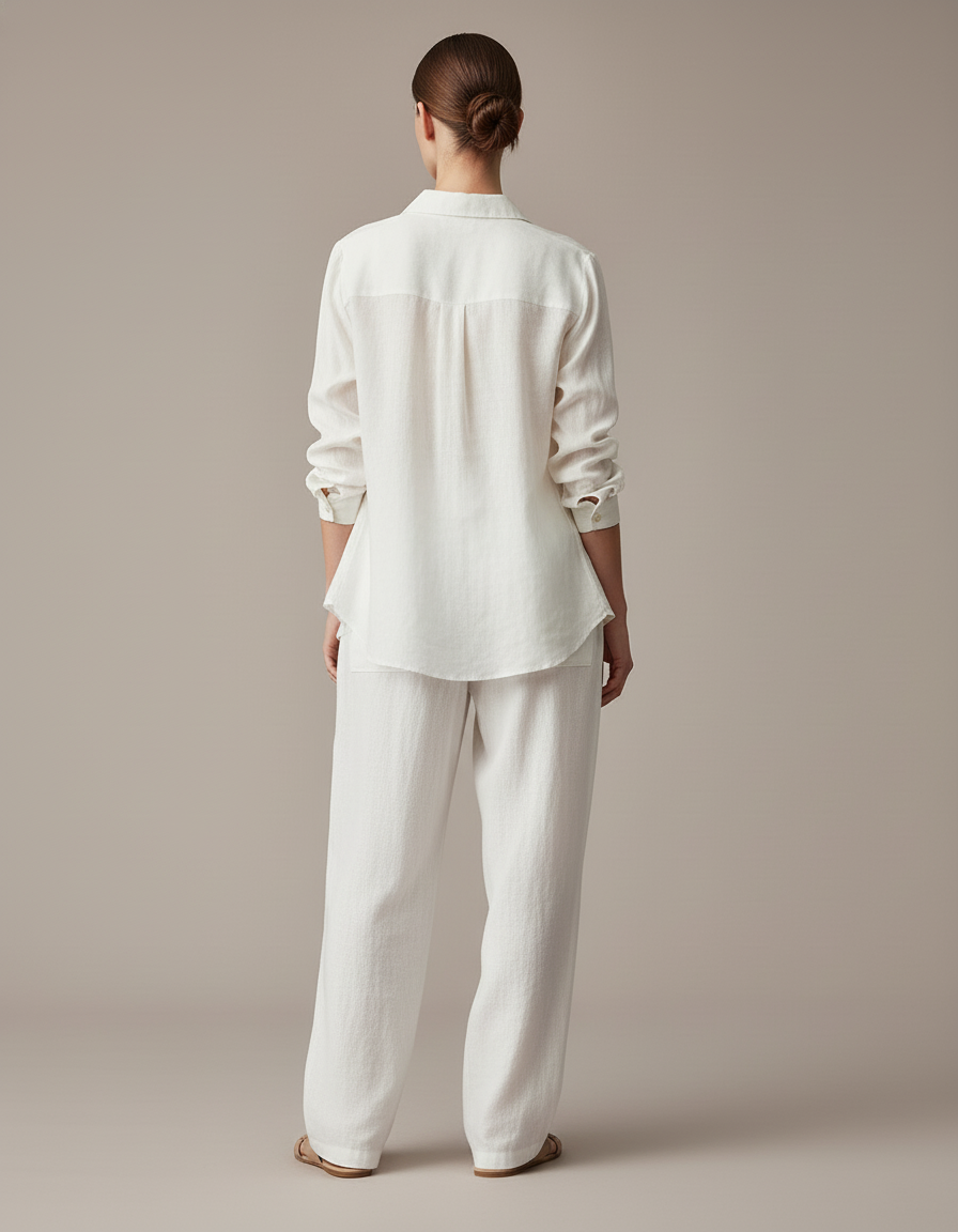Pantalon Baggy Blanc Ample Lin Chic Femme - vue 2