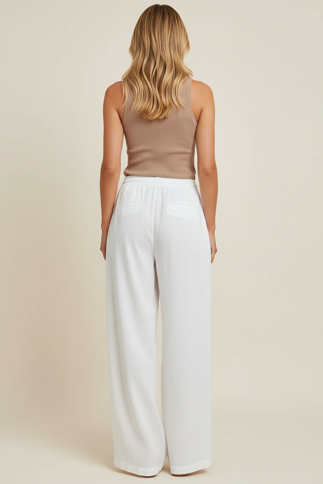 Pantalon Baggy Blanc Fluide Ample Lin Femme - vue 2