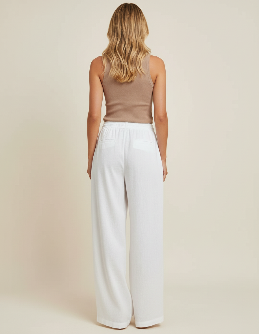 Pantalon Baggy Blanc Fluide Ample Lin Femme - vue 2