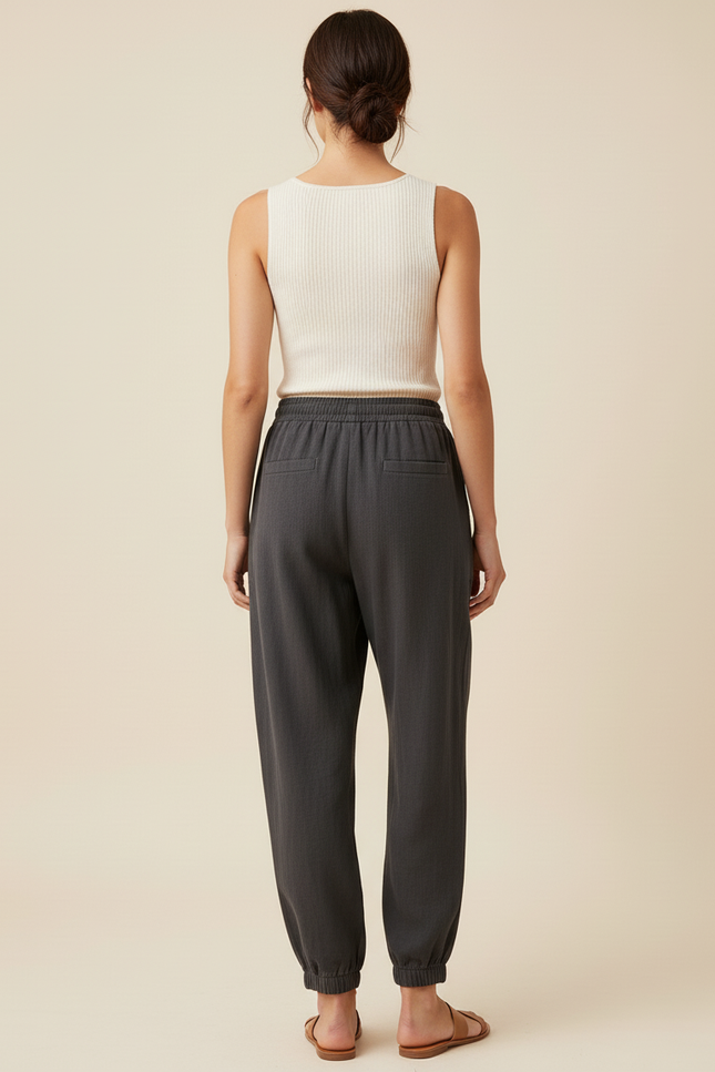 Pantalon Baggy Anthracite Cordon Ample Décontracté Femme - Gris Coton - vue 2