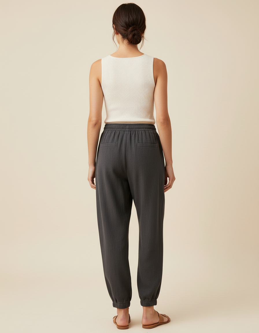 Pantalon Baggy Anthracite Cordon Ample Décontracté Femme - Gris Coton - vue 2