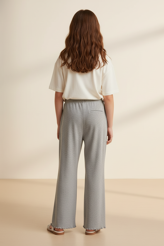 Pantalon Baggy Gris Évasé Côtelé Décontracté Enfant - Maille - vue 2