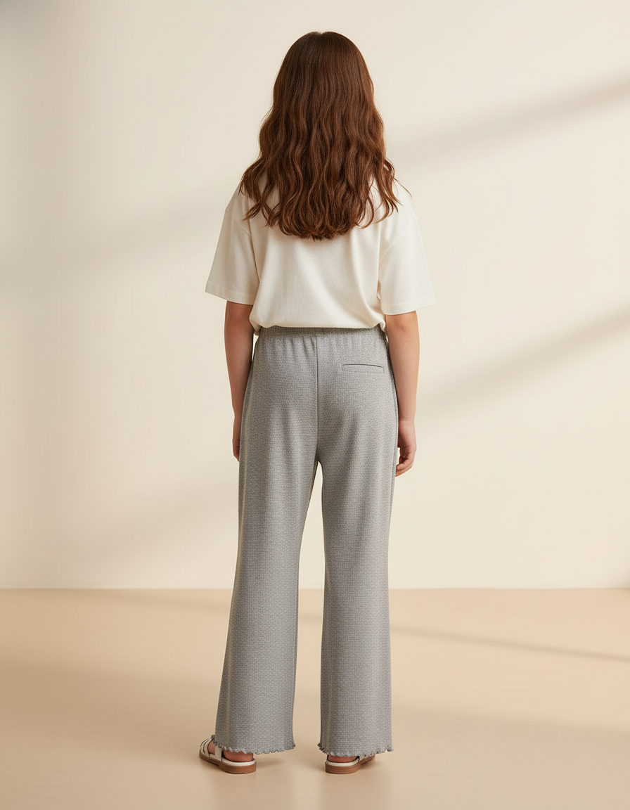 Pantalon Baggy Gris Évasé Côtelé Décontracté Enfant - Maille - vue 2