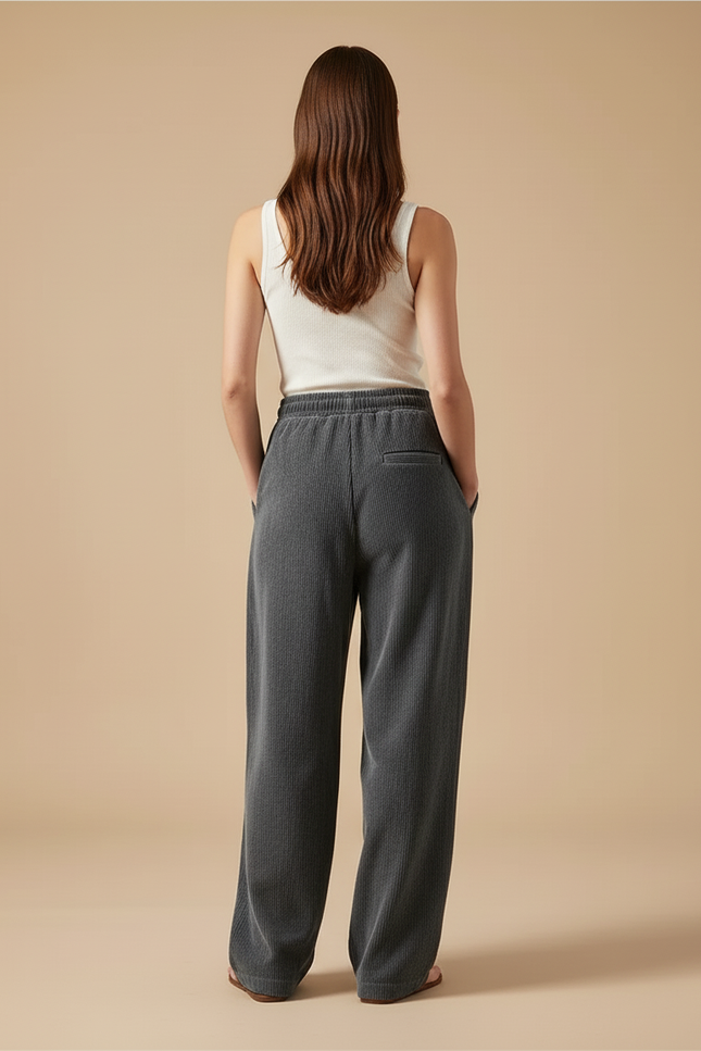 Pantalon Baggy Gris Côtelé Ample Décontracté Brodé - Cordé - vue 2