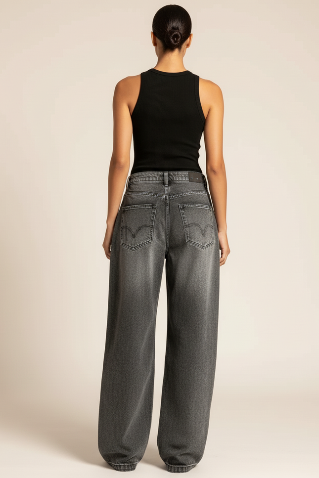Pantalon Baggy Gris Imprimé Ample Streetwear Femme - Jean - vue 2
