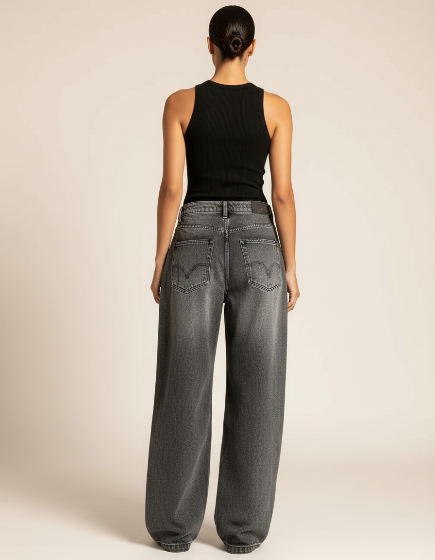 Pantalon Baggy Gris Imprimé Ample Streetwear Femme - Jean - vue 2