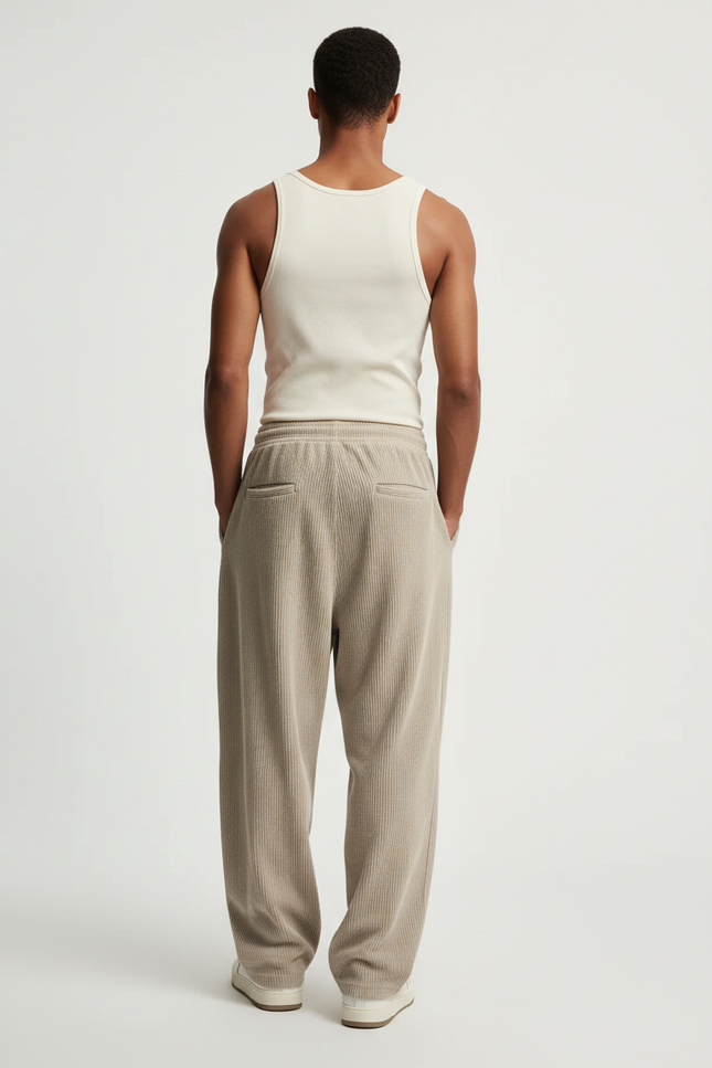 Pantalon Baggy Côtelé Beige Ample Décontracté Homme - Cordé - vue 2
