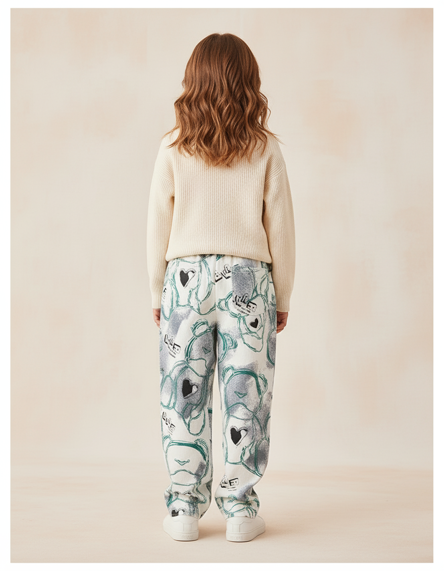 Pantalon Baggy Blanc Imprimé Ours Décontracté Ample - Molleton - vue 2
