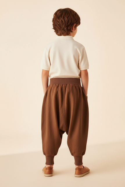 Pantalon Baggy Marron Ample Coton Élastique Enfant - vue 2