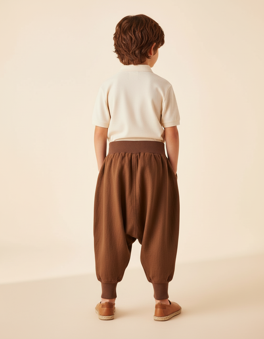 Pantalon Baggy Marron Ample Coton Élastique Enfant - vue 2