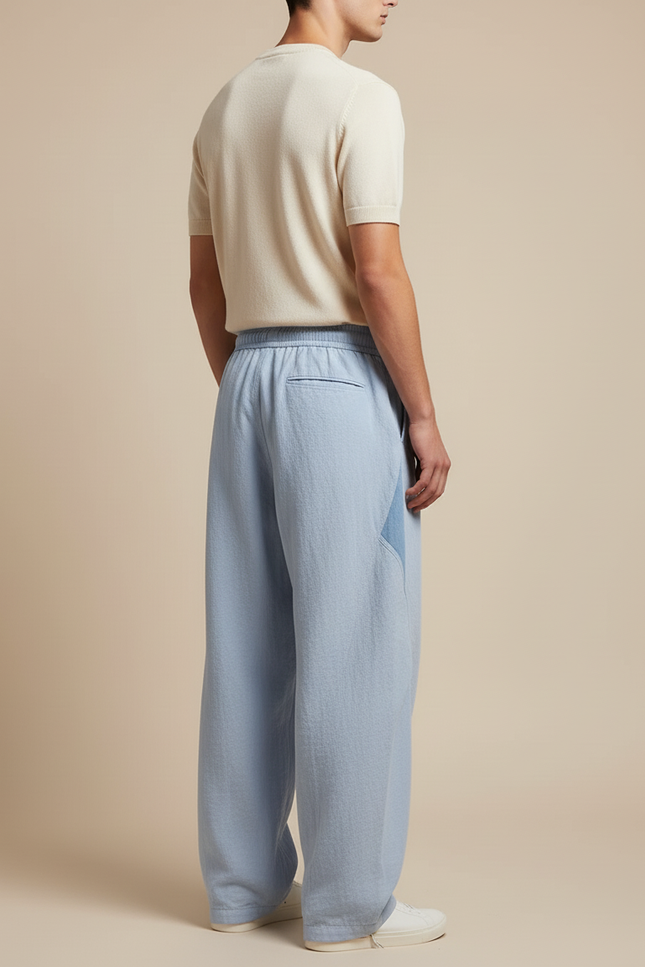 Pantalon Baggy Bleu Clair Ample Cordon Sport Casual - Lin - vue 2