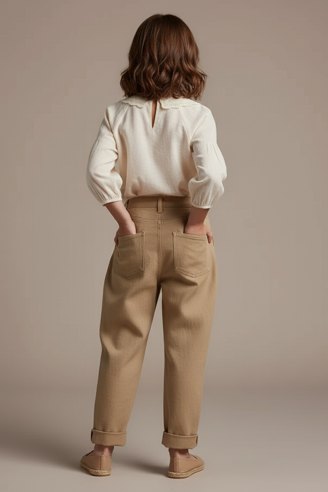 Pantalon Baggy Beige Coton Ample Décontracté Fille - vue 2
