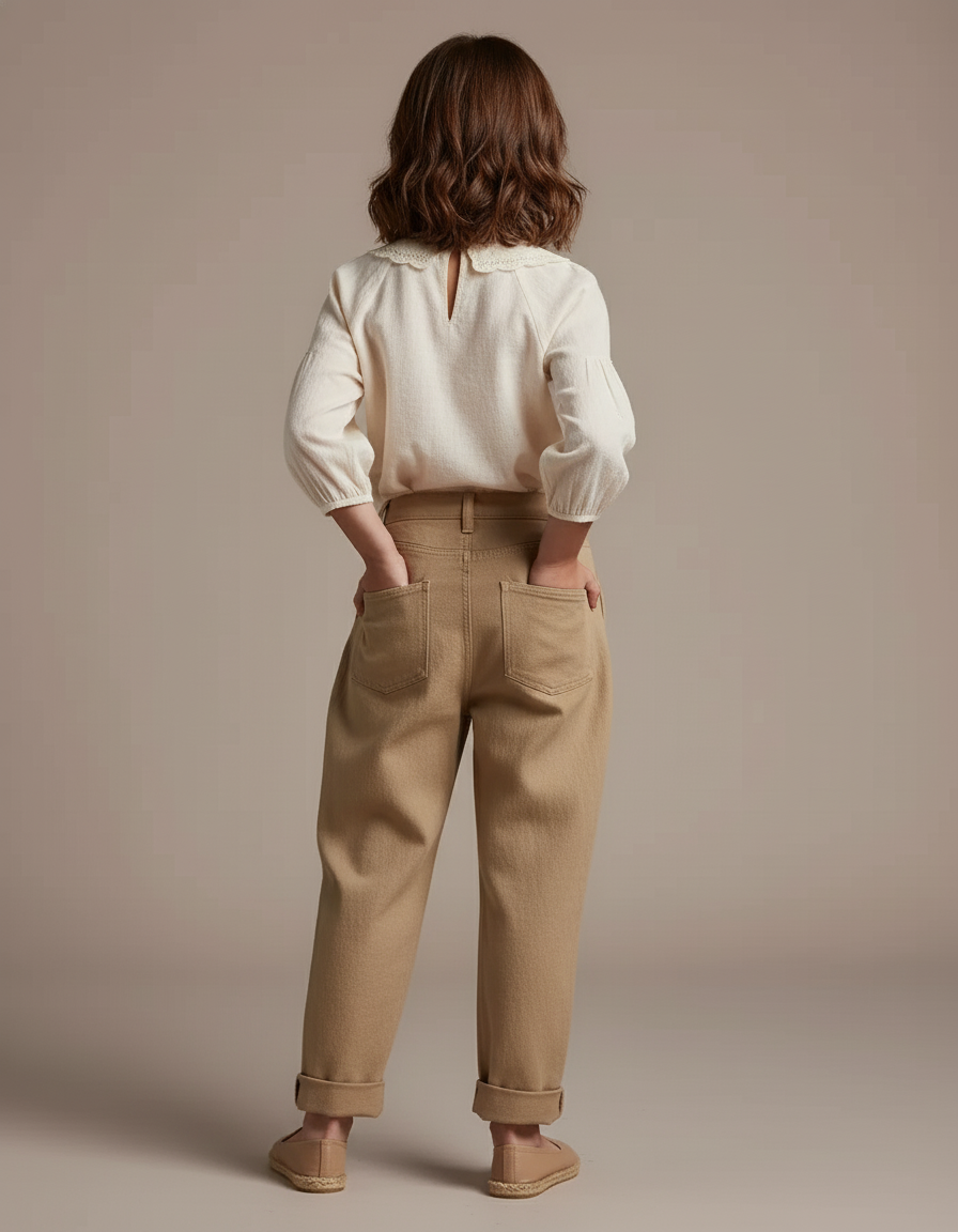 Pantalon Baggy Beige Coton Ample Décontracté Fille - vue 2