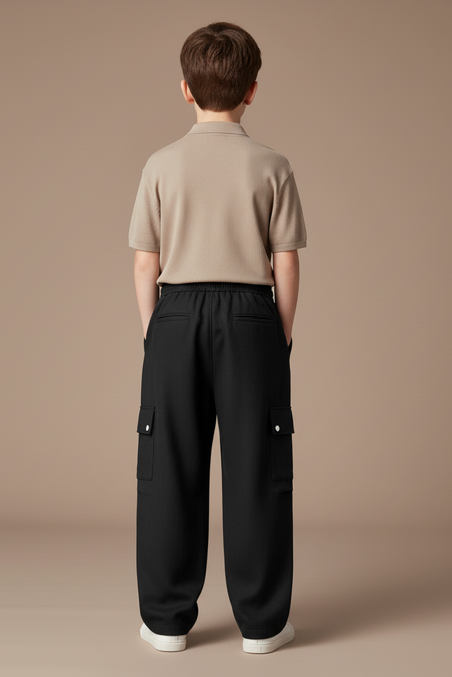 Pantalon Baggy Noir Cargo Cordon Ample Enfant - Coton - vue 2