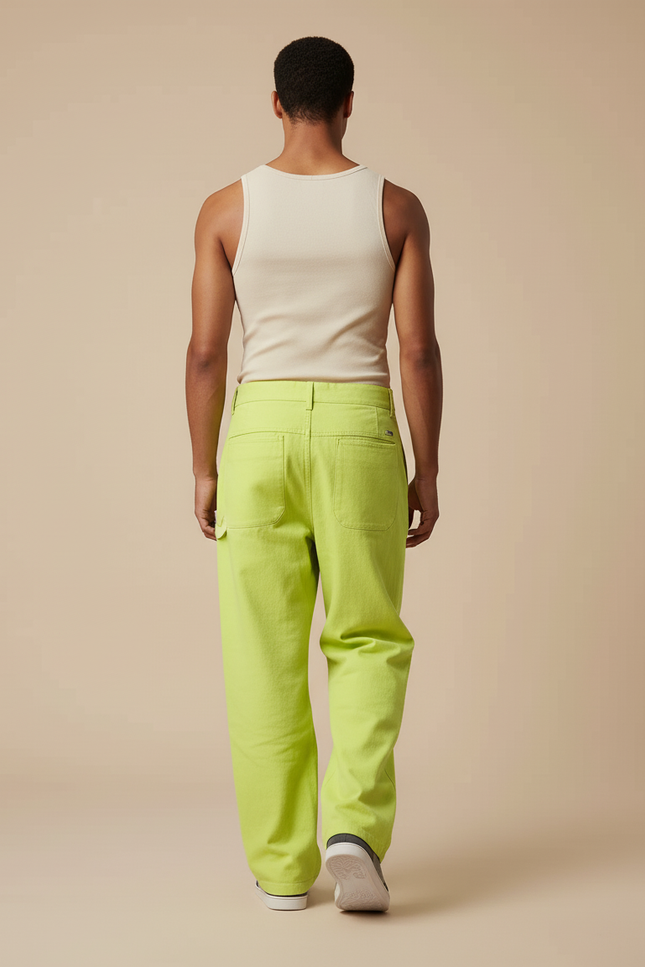 Pantalon Baggy Vert Citron Ample Décontracté Homme - Toile - vue 2