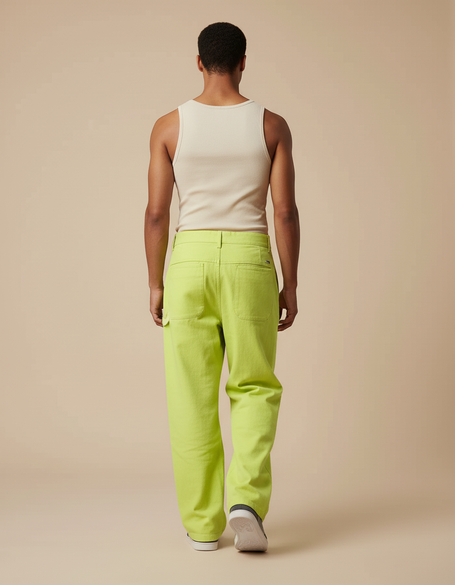 Pantalon Baggy Vert Citron Ample Décontracté Homme - Toile - vue 2
