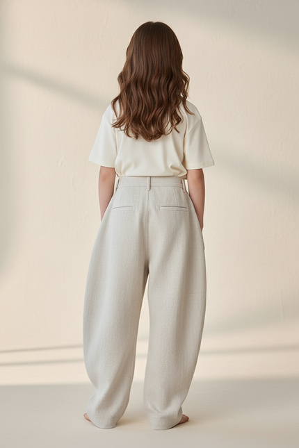 Pantalon Baggy Beige Lin Ample Brodé Enfant - vue 2