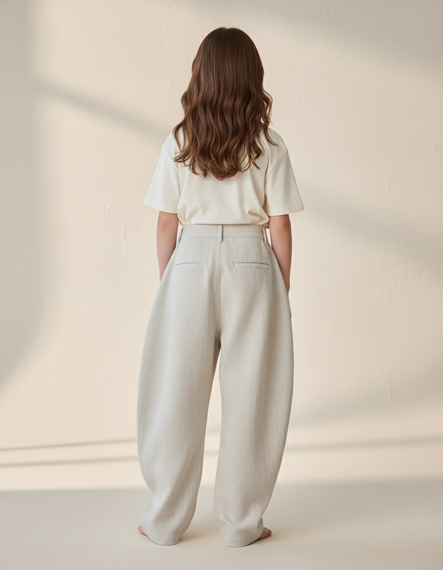 Pantalon Baggy Beige Lin Ample Brodé Enfant - vue 2